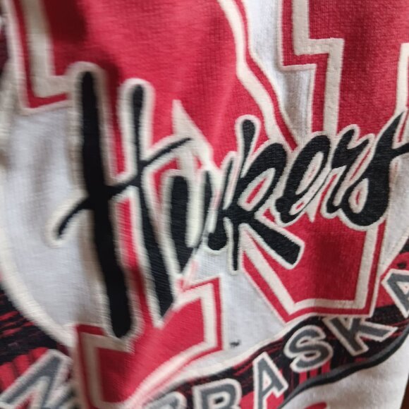 XL Vintage University Nebraska Huskers Sweatshirt AOP Plaid BIG RED Graphics - Picture 5 of 11